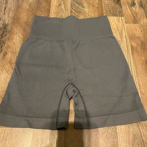 Gray Ribbed Biker Shorts